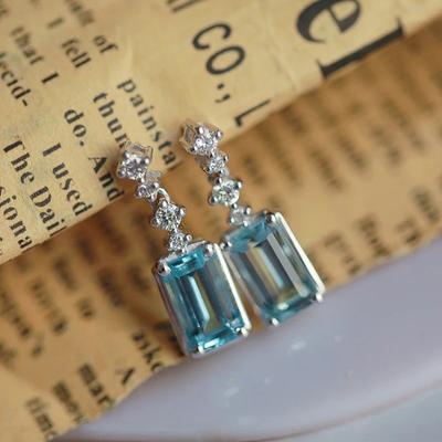 Huitan Temperament Sky Blue Cubic Zirconia Dangle Earrings for Women  Color Elegant Lady's Earrings Wedding Luxury Jewelry