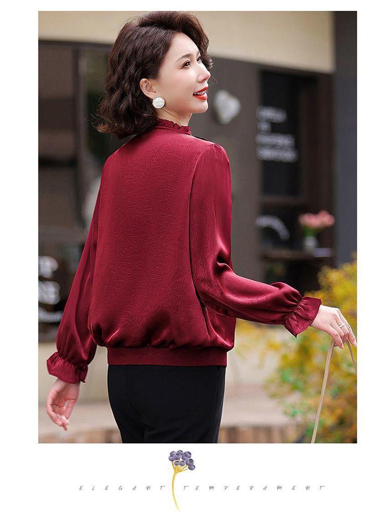 2025 Spring Wedding Banquet Top for Mother-in-law: Elegant Mid-Aged & Elderly Long-Sleeve Shirt