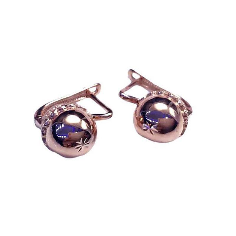 Exquisite Colored Gold Russian Car Flower Ball Plated Rose Gold Earrings 585 Purple Gold High-End Personalized Fashion Earrings