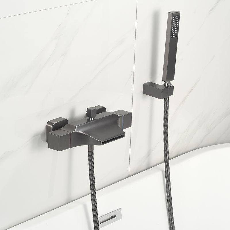 Brass Waterfall Bathtub Faucet Set with Black Exposed Edge and Hot/Cold Shower Head