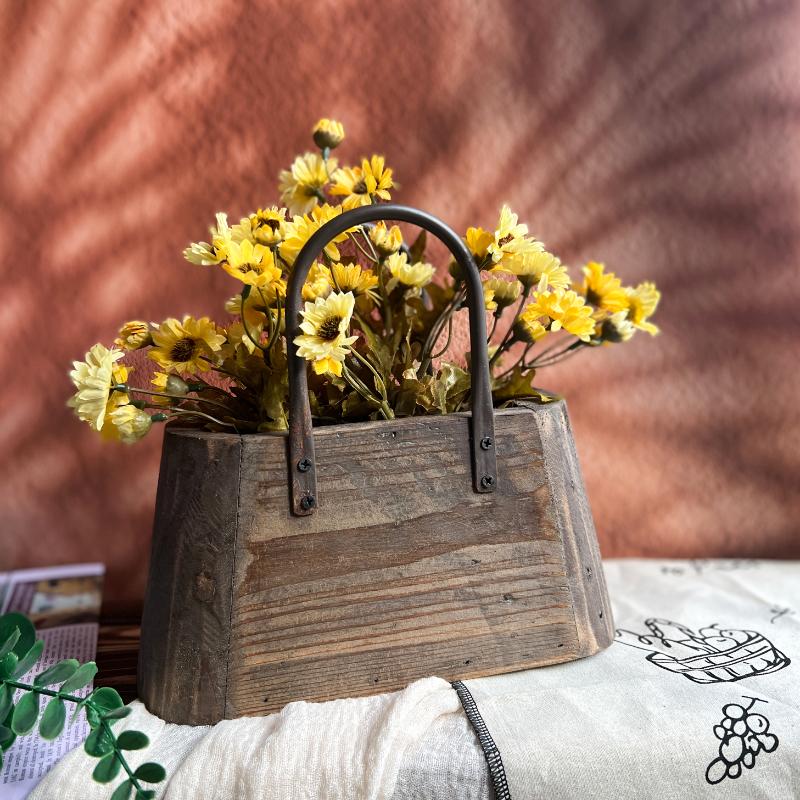 1PC Flower Pot Handmade Plant Minimalist Retro Home Pot Rustic Wooden Creative Basket Simple 26x23x11cm