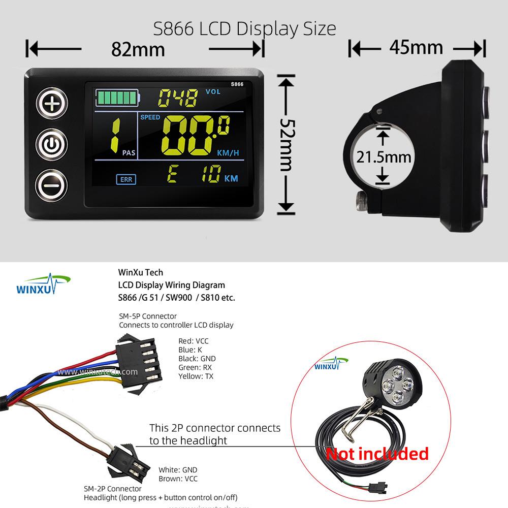 Ebike Brushless Motor Controller 500W 22A 36V 48V with S866 LCD Color Display Set for Electric Mountain Bike Scooter Accessories