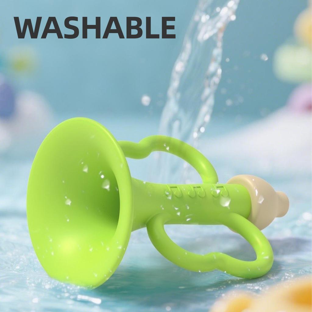 Children's silicone small trumpet musical instrument can be blown, chewed and played as an early education and intelligence toy