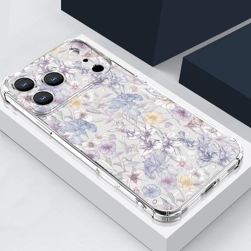 Floral Flower Patterned Silicone Phone Case For iPhone 17 Pro Max 16 15 14 Pro Max 13 12 Pro 11 Shockproof Soft TPU Clear Cover