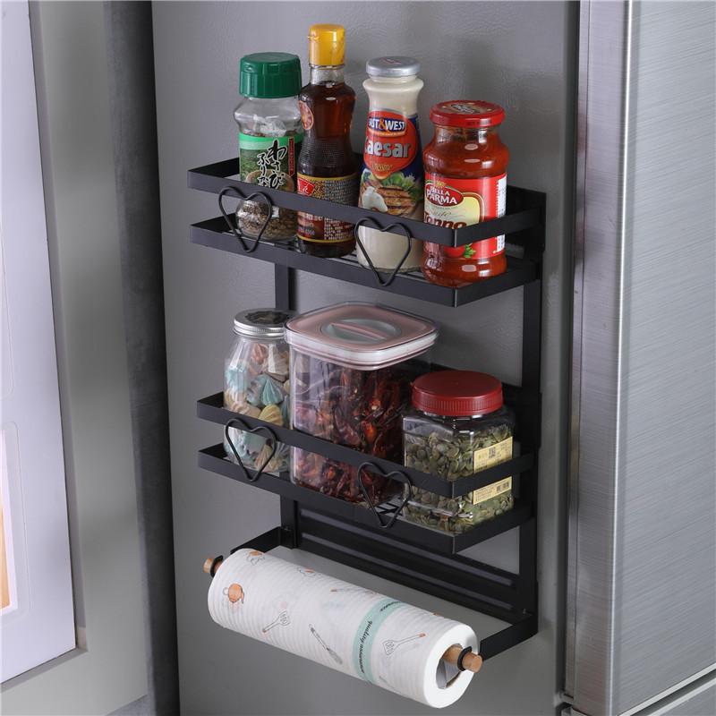 Magnetic Refrigerator Side Rack & Kitchen Paper Towel Holder with Cling Film Storage