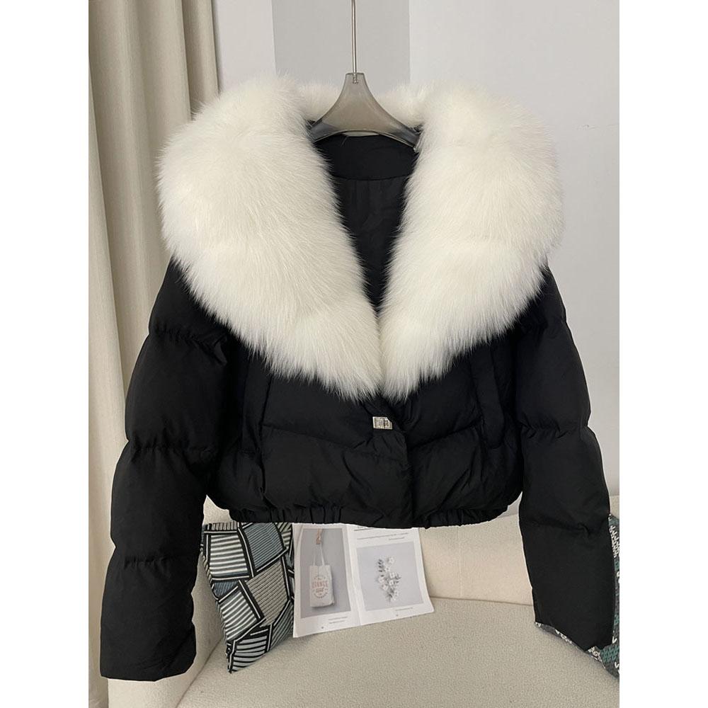 Damen Kurze Mode Warme Daunenjacke Fuchs Pelzkragen Mantel