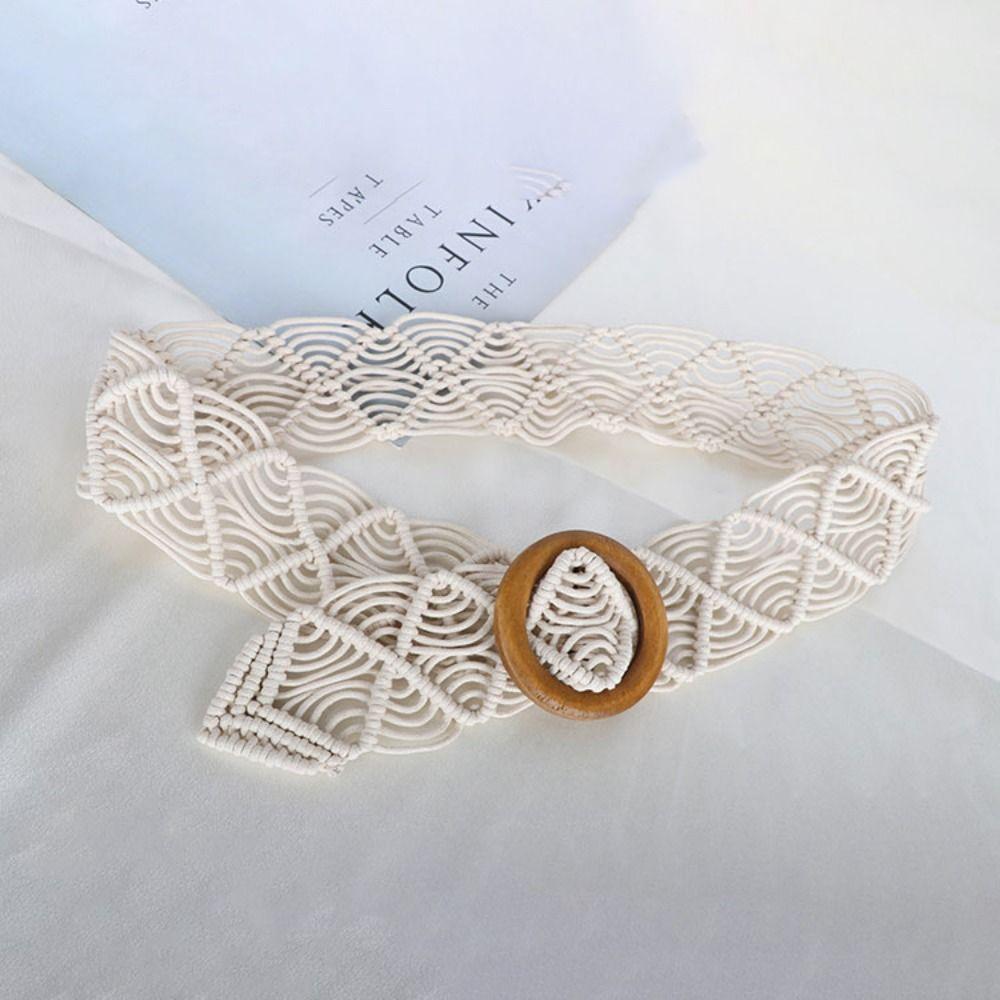 Wax Rope All-match Waist Rope Braided Belt Ethnic Style Belts Women Waist Chain Round Wooden Button