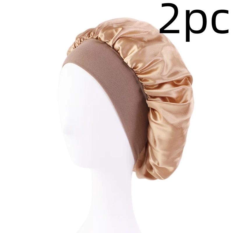 

Luxurious Satin Sleep Cap Soft Wide Brim Nightcap Unisex Night Sleeping Bonnet with Wide Elastic Band Bath Hat For All Hair Type