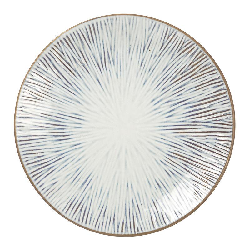 Creative Blue Striped Plate Japanese Ceramic Plate Household Round Plate Tableware Plate Western Pasta Plate