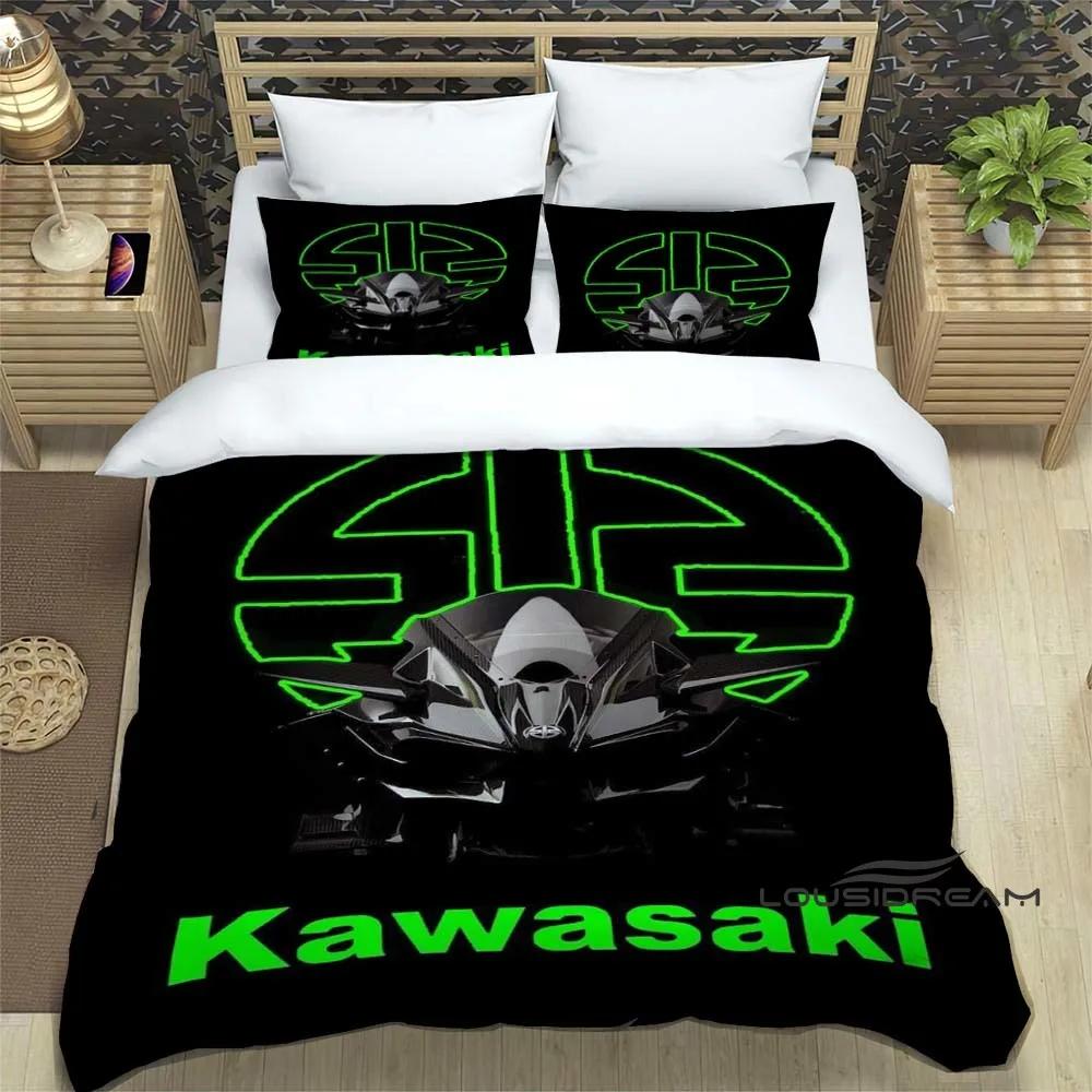 3D Retro Druck K-Kawasaki Motorrad Logo Bettwäscheset Elegantes Bettwäscheset Bettbezug Bettquiltbezug Luxus Geburtstagsgeschenk