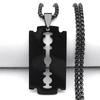 Gothic Blade Razor Pendant Necklaces Men Stainless Steel Black Goth Male Chain Necklace Grunge Y2k Emo Jewelry Collier Homme