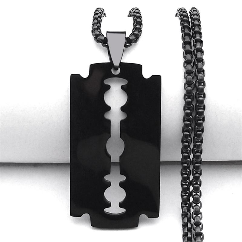 Gothic Blade Razor Pendant Necklaces Men Stainless Steel Black Goth Male Chain Necklace Grunge Y2k Emo Jewelry Collier Homme