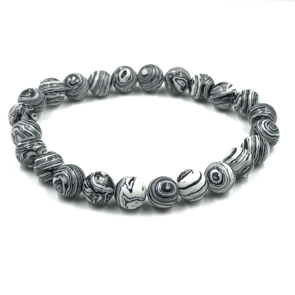 8mm Black Malachite Gemstone Handmade Beads Jewelry Partywear Stretch Bracelet 7.5" For Her/Him RBB-15