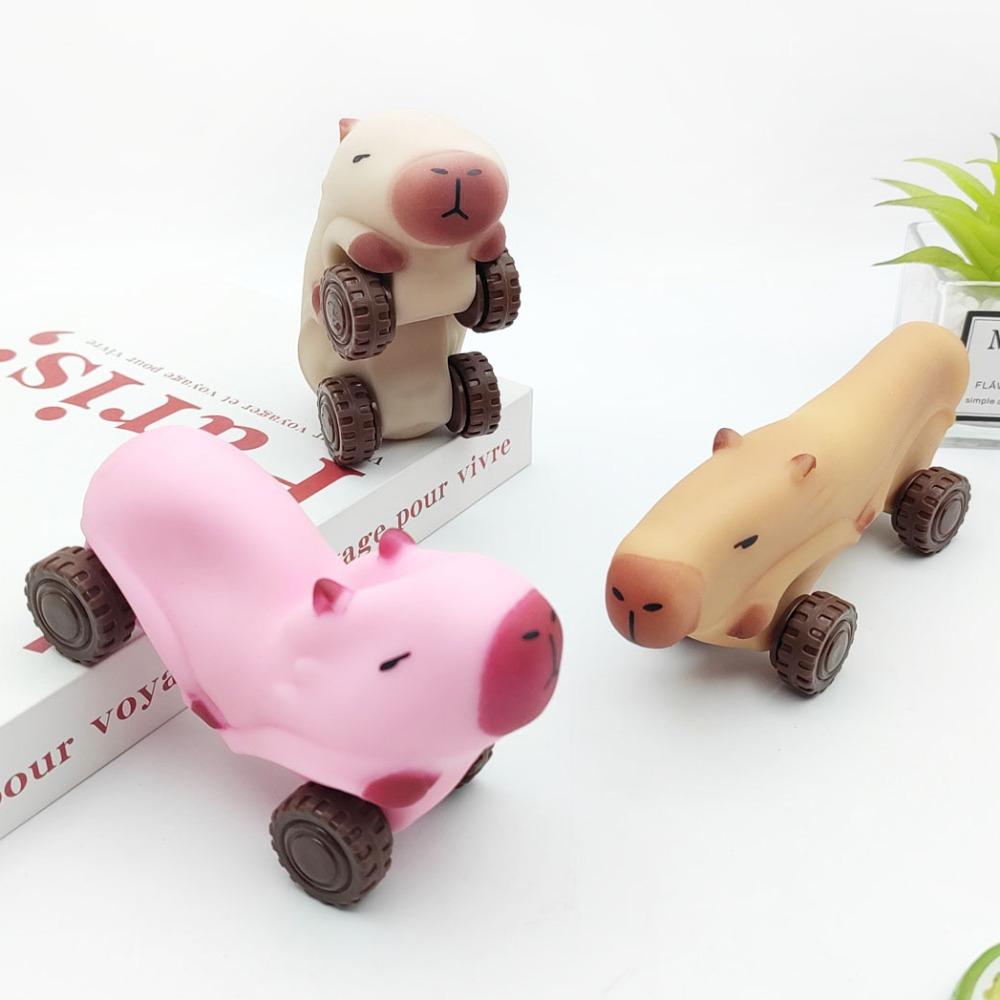 Stretchable Car Capybara Fidget Toy with Wheel Cute Pinch Toy  Kids Tricky Doll