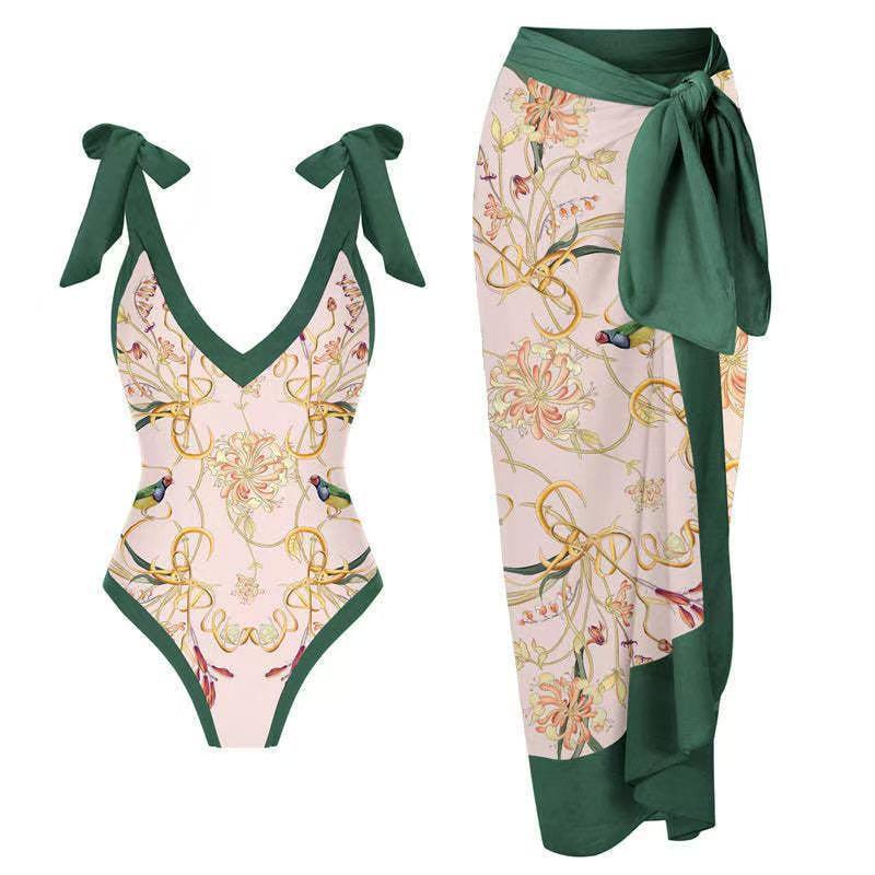 2024 European & American One-Shoulder Backless Maxi Bikini Dress with Sun Protection