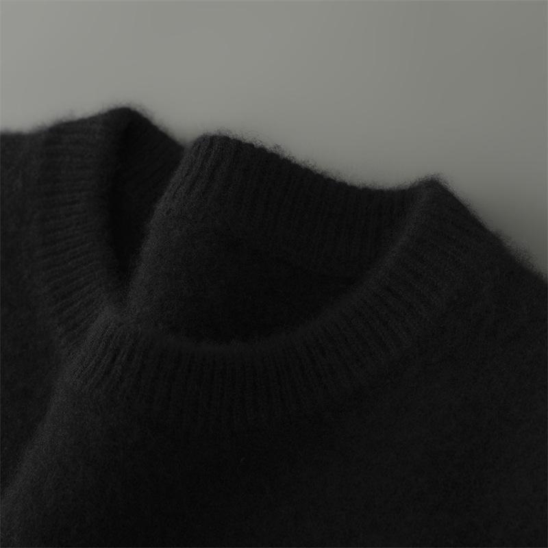 Herren-Pullover aus reiner Wolle, dick, mit Rundhalsausschnitt für Herbst/Winter - Lässig, Warme Strick-Basisschicht