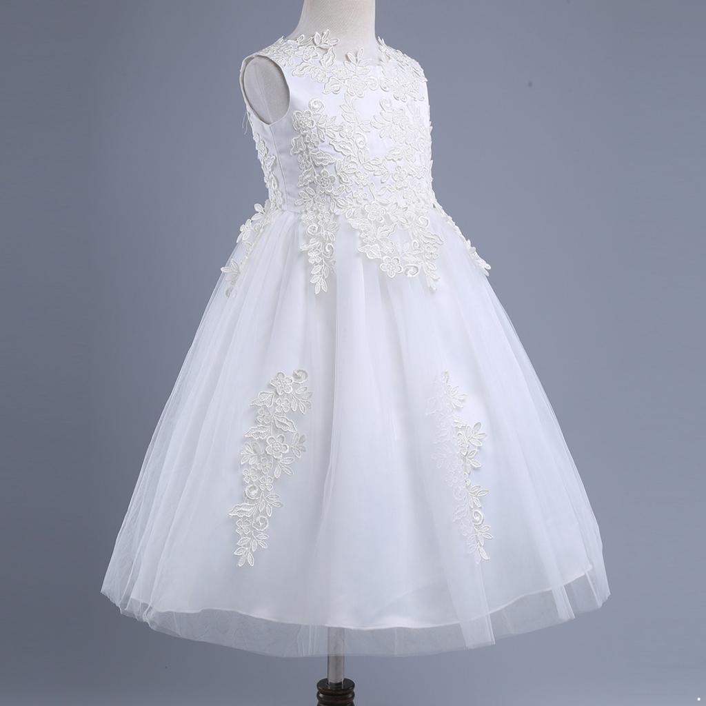 Kids Flower Girls Wedding Dress Sleeveless Water-Soluble Lace Dress Bridesmaid Wedding Pageant Ball Gown