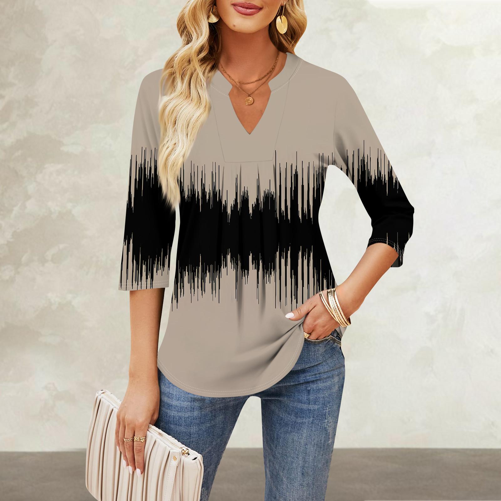 

Женские повседневные свободные футболки с рукавом семь четвертей с v-образным вырезом на груди и рюшами с принтом, топы L чёрный