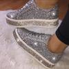 Fashion Sequins Women Vulcanize Shoes Platform Sneakers Crystal Bling Shoes Girl Flats Glitter Casual Sneaker Female Breathable Shoe
