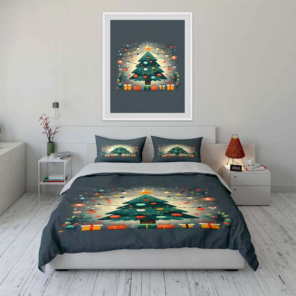 Christmas Tree Bedding Set with Lights Bedding Set (1 Duvet Cover, 2 Pillowcases, Duvet Not Included)