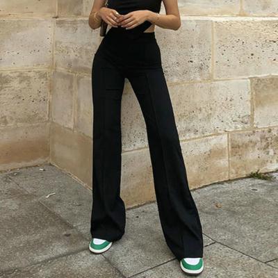 Women Spring Autumn Casual Pants High Waist Flared Pants Solid Color Stretchy Long Trousers Streetwear