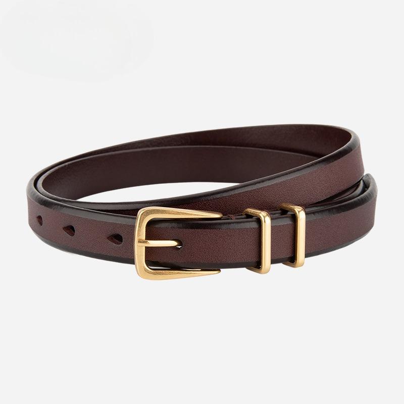 Square Pin Buckle Thin Belt for Female Students Versatile Jeans Simple Decoration High-end Cowhide Thin Belt for Women