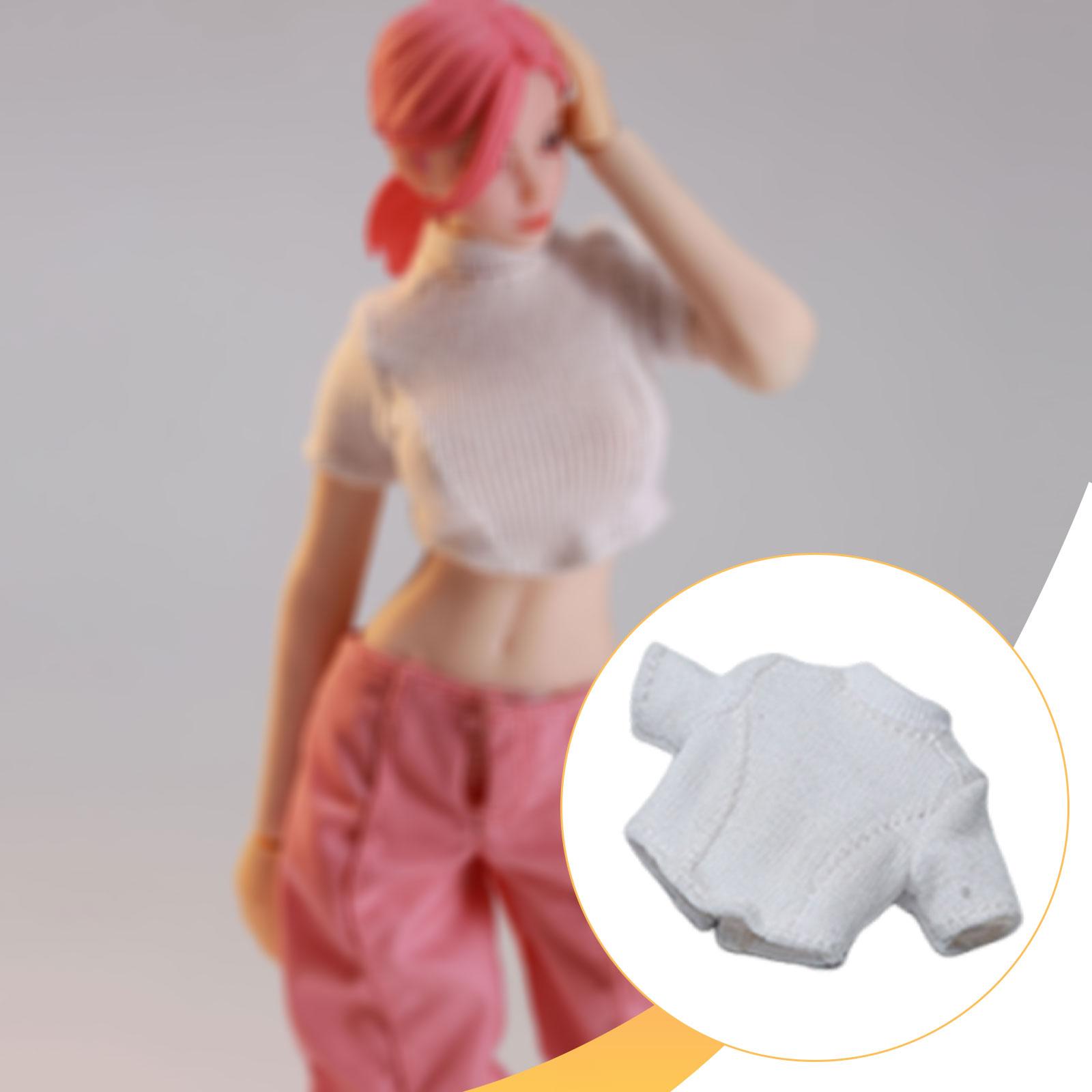 

Dress Up Doll Costume Miniature Clothing Easy Wear Accessories for 1/12 Female Action Figure Collection T Shirt White
