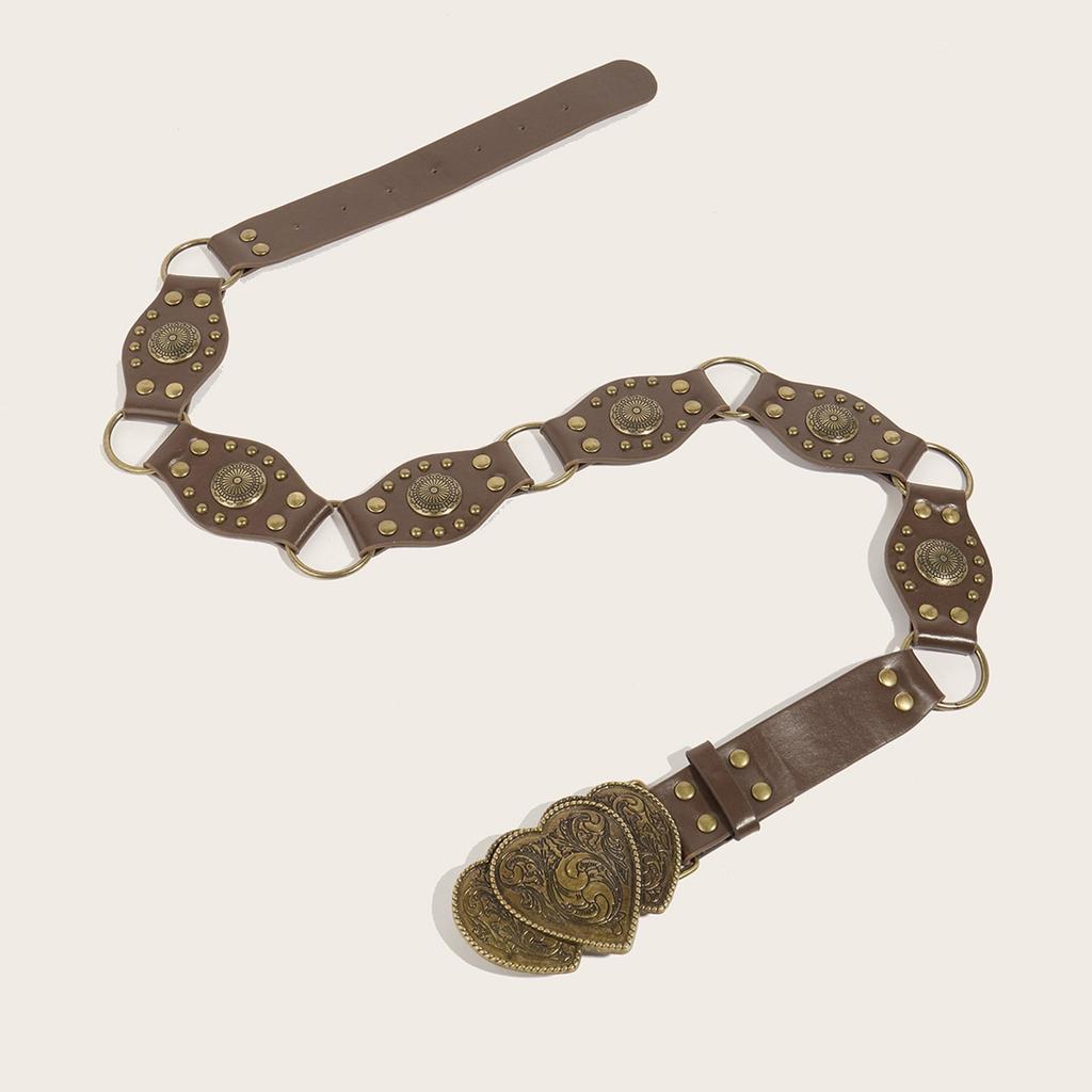 Heart Buckle Waist Belt Punk Chain Heavy Duty Grunge Buckle Modern Waistband Waist Chain Studded Belt