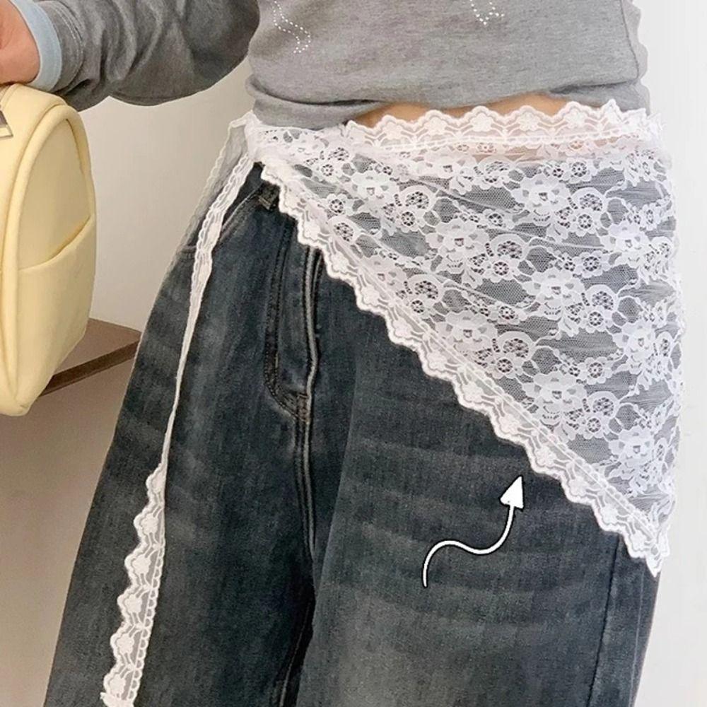 Trendy Lace Half Skirt Flower Embroidery Korean Spring Headscarf Lace Trim Apron Skirt Accessories
