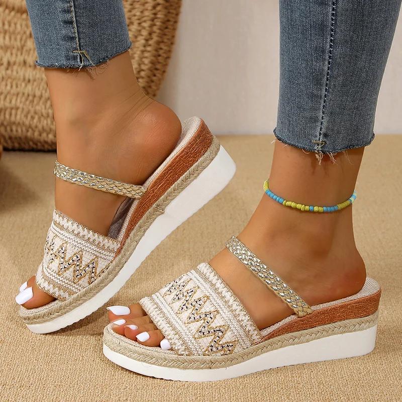 Fashion Fashion Weaving Women's Wedge Sandals Lightweight Platform Summer Slippers Woman Comfortable Non Slip Beach Sandalias Mujer 2025