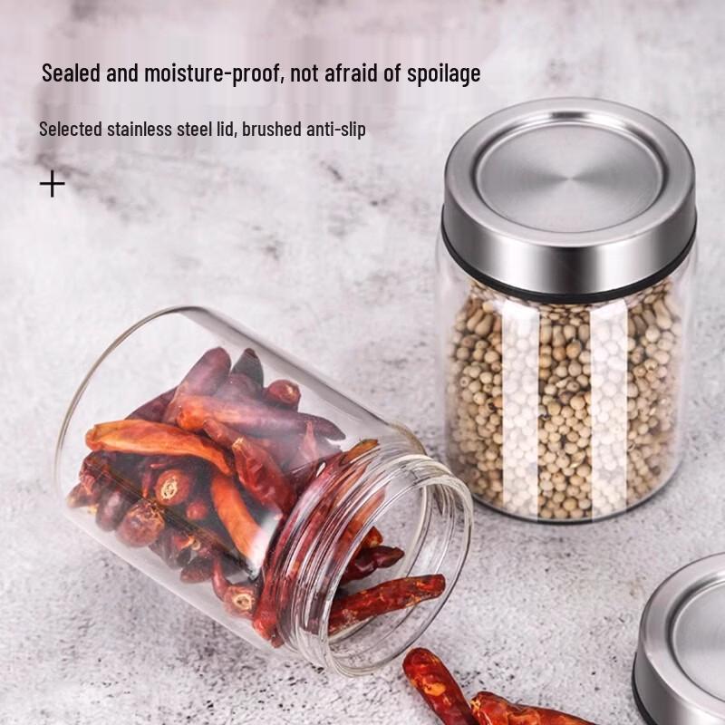 RuHan 300ml Lead-Free Glass Spice Jars with Rack (4-Pack)