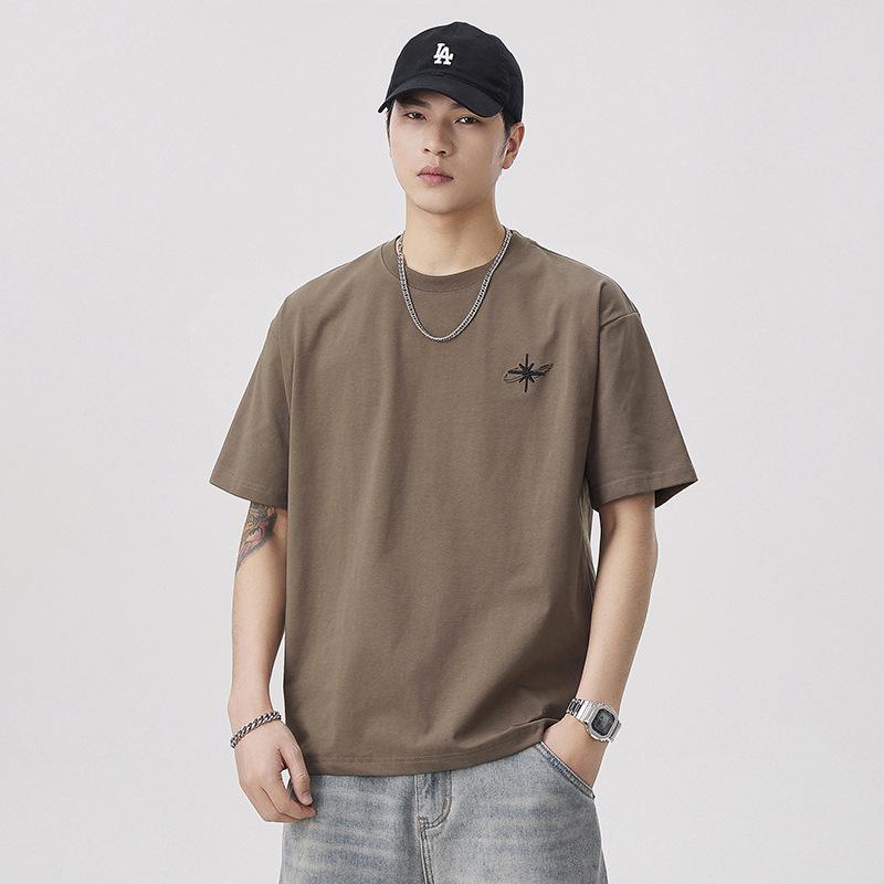 

Мужская модная летняя футболка с коротким рукавом и вышивкой 4XL for 165-180 jin коричневый