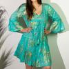 Beach Dress, Turquoise Gold Coral Nomad Sari