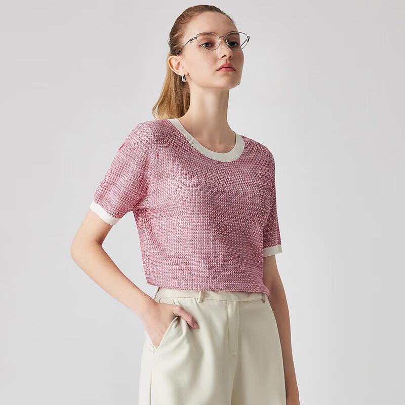 Zhaojun Women's Mulberry Silk Blend Color-Block Knit T-Shirt