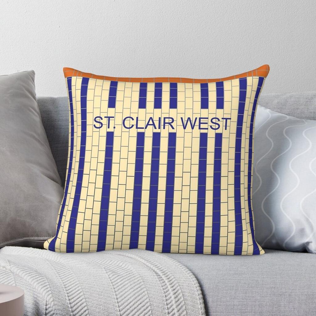 St Clair West Subway Station Square Pillowcase Polyester Linen Velvet Creative Zip Decorative Sofa Seater Cushion Cover