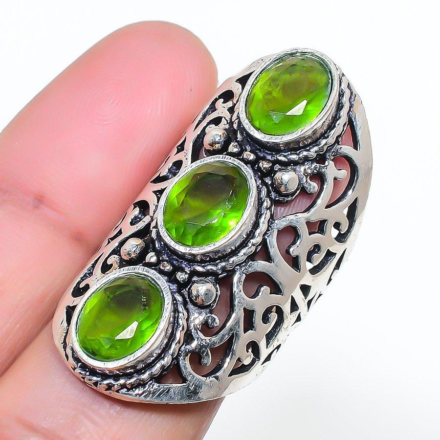 Anello in Argento Sterling 925 Fatto a Mano con Pietra Preziosa Peridoto Naturale Misura 6 AR-16871