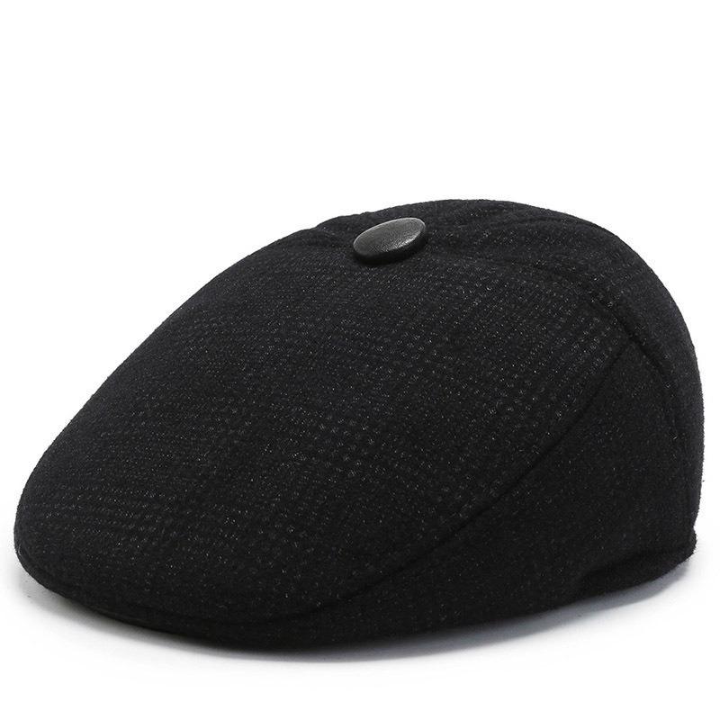 Winter hat Men's fleece cold-proof and warm flat-top hat Grandpa woolen thickened ear protector duck tongue cotton hat