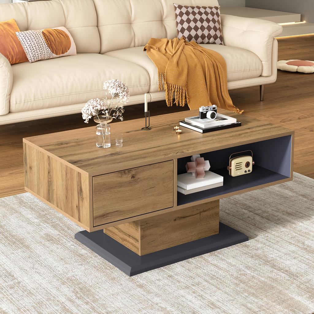 Modern Coffee Table with Double-Sided Storage, Large Compartment and Additional Interior Compartment – Versatile Living Room Table