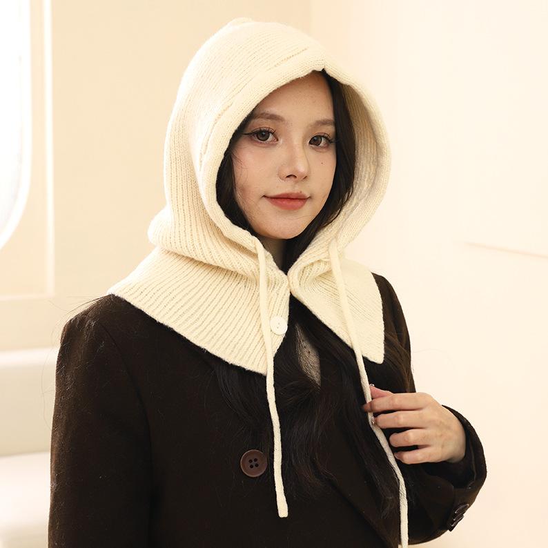 Korean Balaclava hat women s winter warm hat scarf integrated couple s ear protection wool knitted hat one size