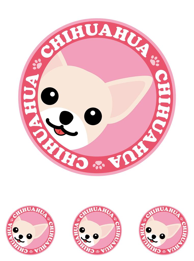 Stare Chihuahua Smooth Cream & White Dog Sticker Pink Back Round L + SS Size [Set of 4] MK-3
