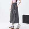 Women Cargo Pants Elastic High Waist Wide-Leg Skirt Pants with Pockets Solid Color Summer Thin Leisure Trousers