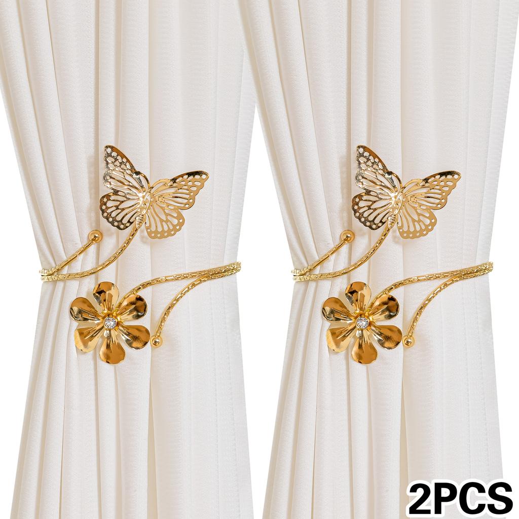 2pcs Elegant Butterfly & Floral Design Curtain Tiebacks - Minimalist Metal Curtain Holdbacks with Intricate Cut-Out Patterns for Bedroom