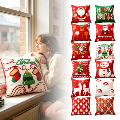 Christmas Festive Pillowcase, Imitation Embroidery Holiday Decoration, Throw, Living Room Sofa Cushion, Window Pillowcase