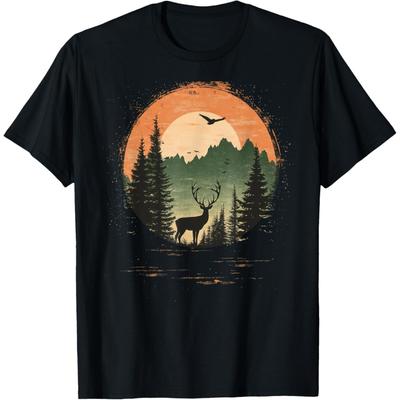Camiseta Retro Oso Salvaje Árboles Reflejo Bosque al Aire Libre(1)