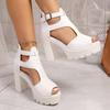 Fashion Women's Shoes 2025 New Peep Toe Women's Sandals Fashion Cover Heel Zip Office and Career Summer Plus Size Heeled Sandals Zapatos