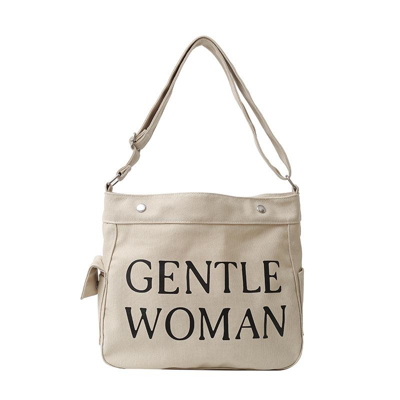 Letter large capacity canvas bag 2025 autumn and winter niche messenger bag bag