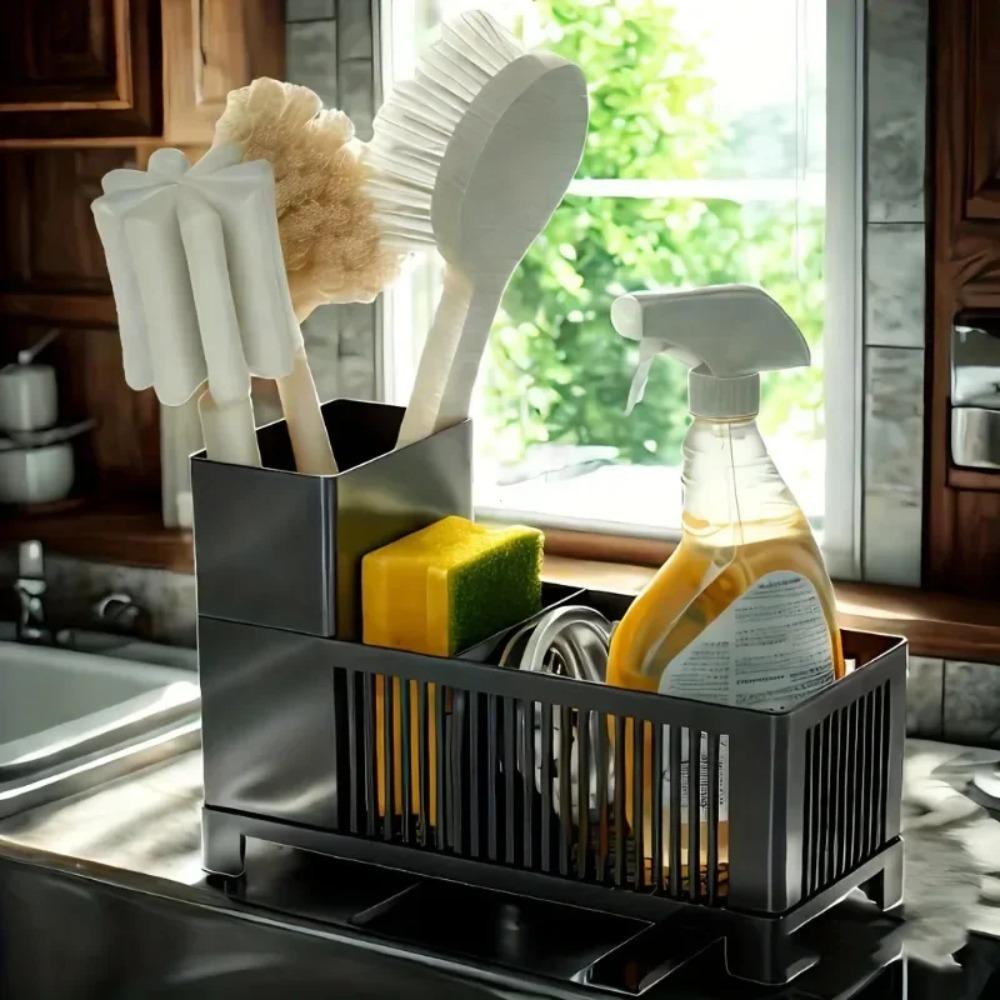 Space-saving Kitchen Sink Organizer Plastic Dish Soap Dispenser  Scrub Brushes