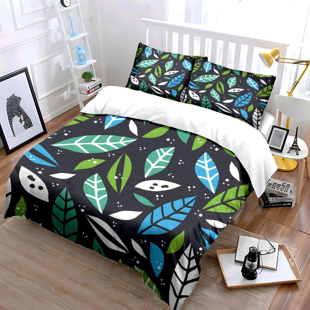Multiple Sizes Colorful Leaf Pattern Print Bedding Set 1 Duvet Cover 2 Pillowcases For Adult And Children Luxury Gift Full Size