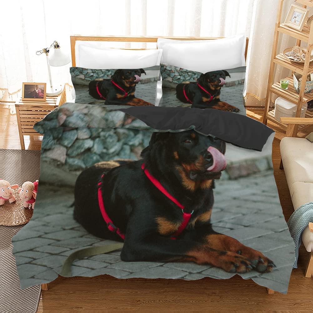 Rottweiler Bettbezug Twin Schwarz Rottweiler Twin Bettwäscheset Tiermotiv Für Hundeliebhaber Polyester Doppel Queen King Steppdeckenbezug