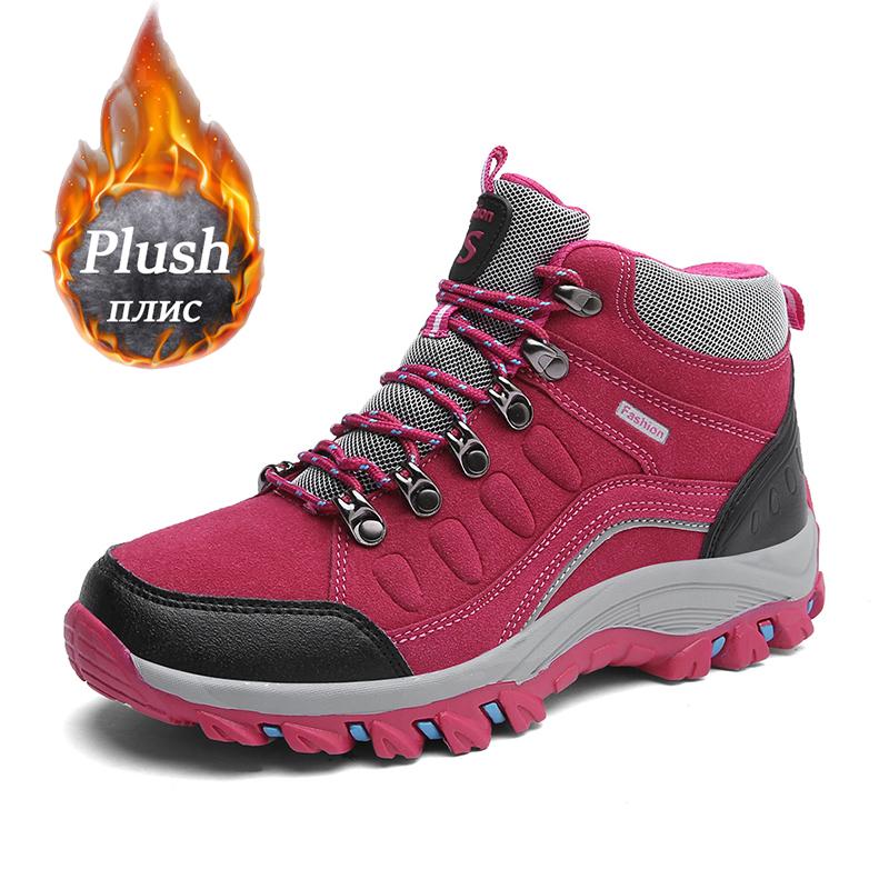 Men Winter Plush Ankle Boots Women Waterproof Plush Snow Boot Men Hiking Shoes Outdoor Sneakers Couple Climbing Trekking Boots